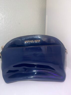 Michael Kors Navy Patent Pouch crossbody with Gold Logo